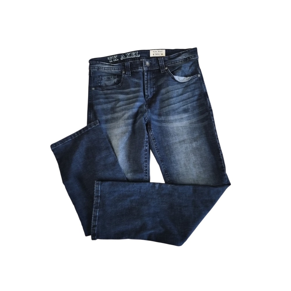 TK Axel Jeans Mens Size 34x34 Dark Wash Blue Stretch Denim Slim Boot Pants‎